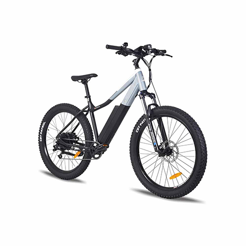 A fat tire white and black electric mountain bike, isolated on a white background, representing the power, versatility, and innovation of our Electric Mountain Bikes collection.